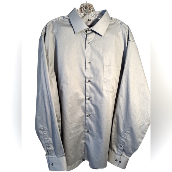 Geoffrey Beene Dress Shirt Cotton Blend Solid Gray Size 18 36/37 - Picture 2 of 7